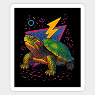 Retro Neon Japanese Pond Turtle Sticker